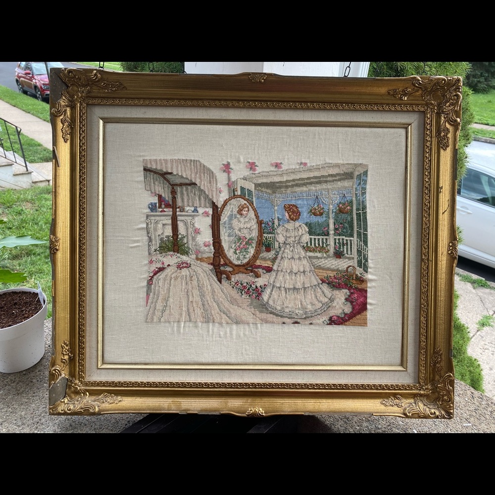Wedding day cross-stitched picture